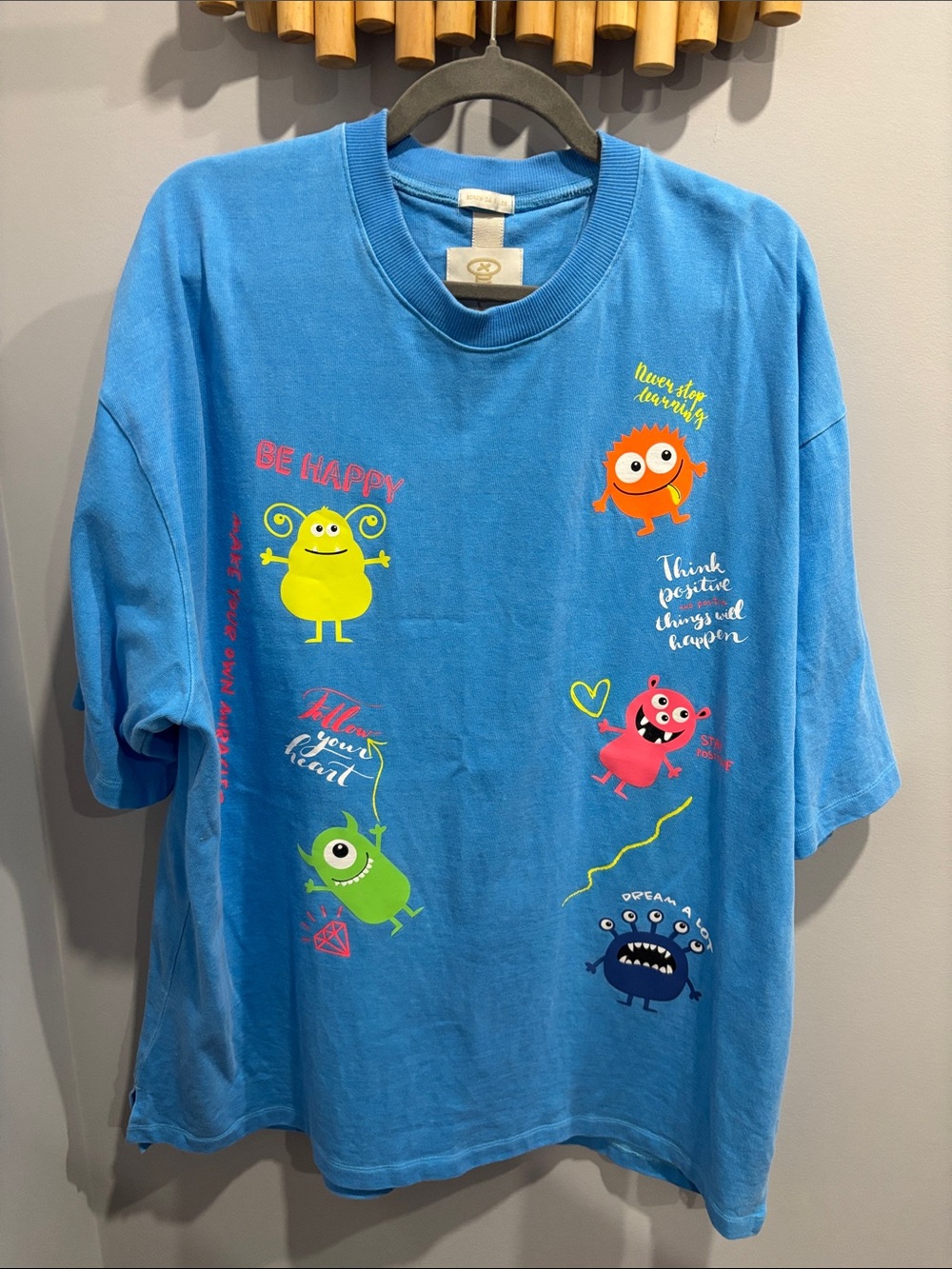 Blue Short Sleeve Tee with Playful Monster Prints